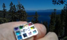 The camera lens focuses on Lake Tahoe